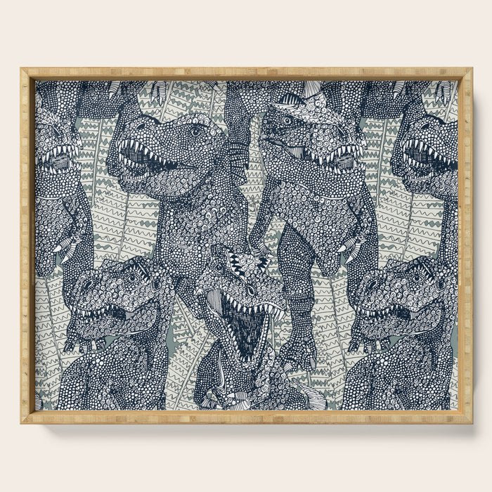 Tyrannosaurus rex indigo Serving Tray Gallery Image 1