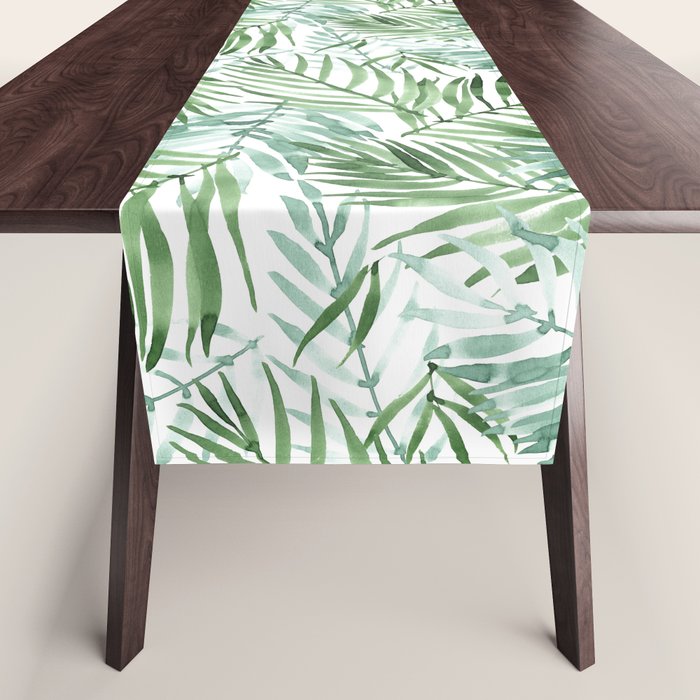 Watercolor palm leaves pattern Table Runner Gallery Image 1