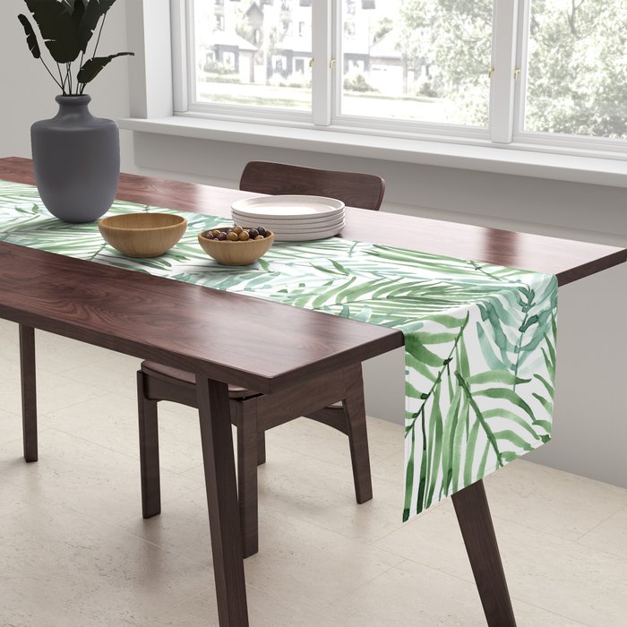 Watercolor palm leaves pattern Table Runner Gallery Image 2