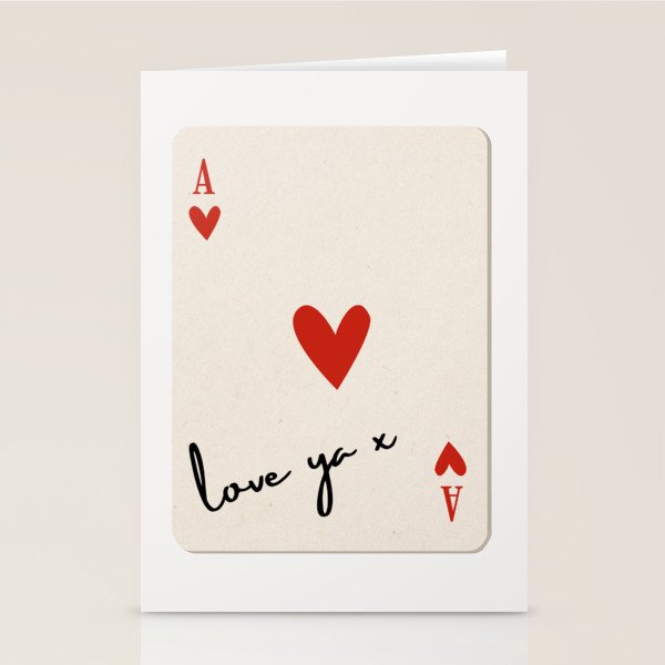 Love Ya Ace of Hearts Playing Card Note Trendy Red and Black Stationery Card Gallery Image 2