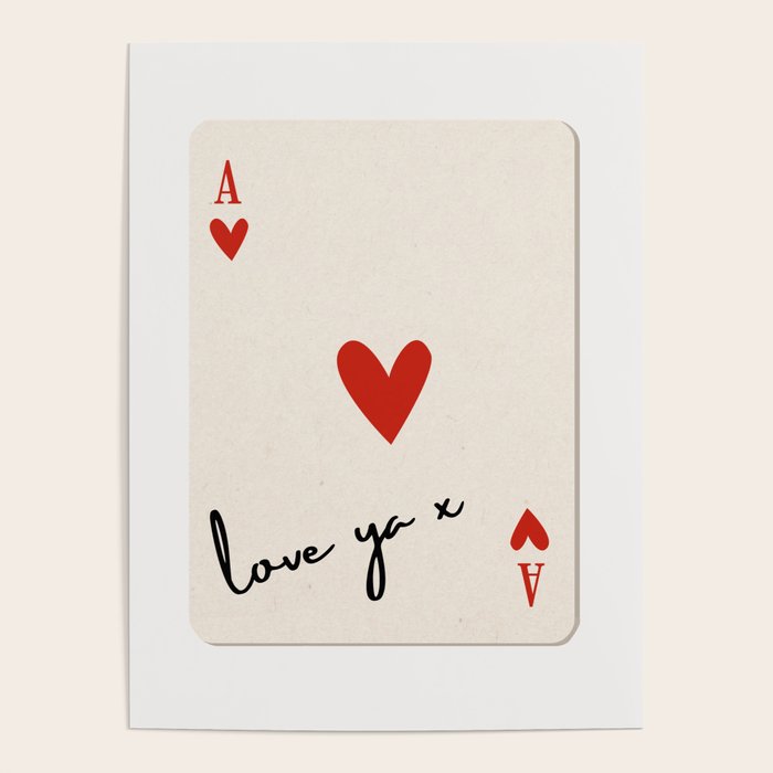 Love Ya Ace of Hearts Playing Card Note Trendy Red and Black Poster Gallery Image 4