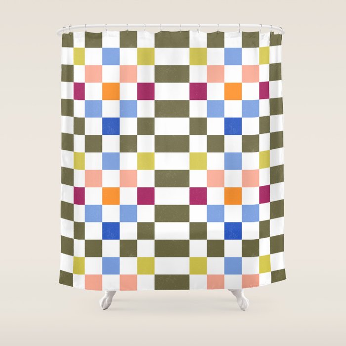 Colorful Mod Checkerboard Shower Curtain Gallery Image 1