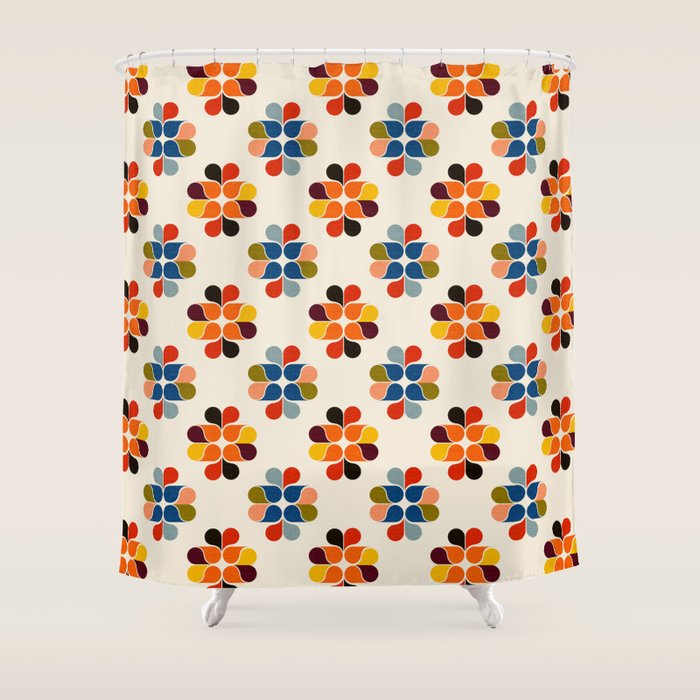 Mod Retro Floral Geometry in Multicolor Shower Curtain Gallery Image 1