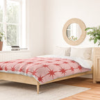 Mid Century Modern Atomic Stars Grid in Retro Christmas Red and Pink Duvet Cover Gallery Image 2