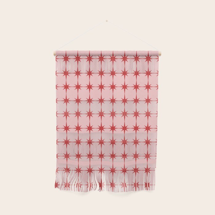 Mid Century Modern Atomic Stars Grid in Retro Christmas Red and Pink Wall Hanging Gallery Image 1