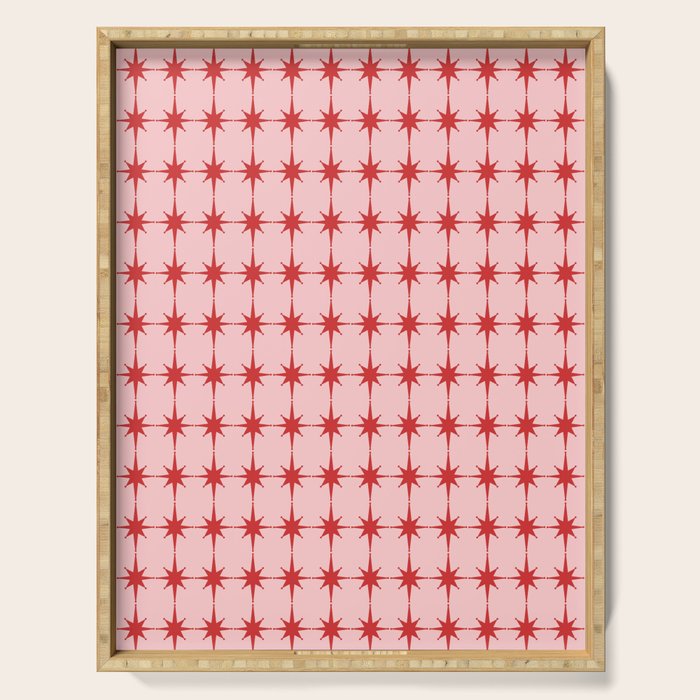 Mid Century Modern Atomic Stars Grid in Retro Christmas Red and Pink Serving Tray Gallery Image 1