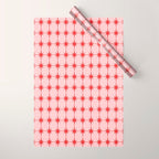 Mid Century Modern Atomic Stars Grid in Retro Christmas Red and Pink Wrapping Paper Gallery Image 1