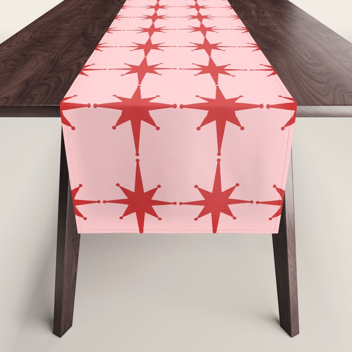 Mid Century Modern Atomic Stars Grid in Retro Christmas Red and Pink Table Runner Gallery Image 1