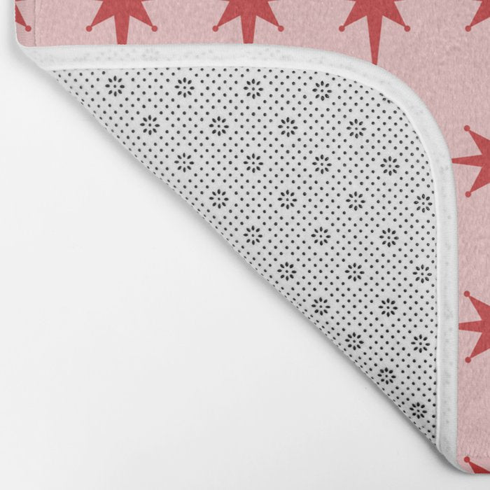 Mid Century Modern Atomic Stars Grid in Retro Christmas Red and Pink Bath Mat Gallery Image 2