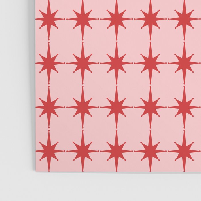 Mid Century Modern Atomic Stars Grid in Retro Christmas Red and Pink Poster Gallery Image 3