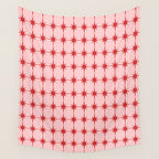 Mid Century Modern Atomic Stars Grid in Retro Christmas Red and Pink Wall Tapestry Gallery Image 4