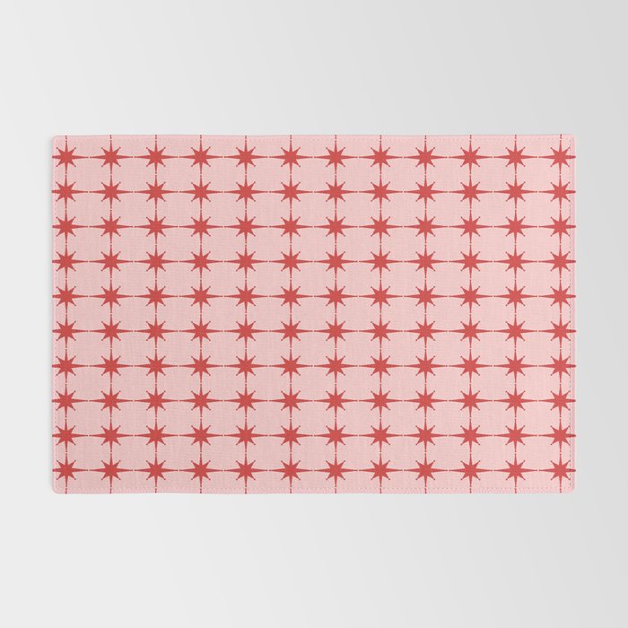 Mid Century Modern Atomic Stars Grid in Retro Christmas Red and Pink Rug Gallery Image 2