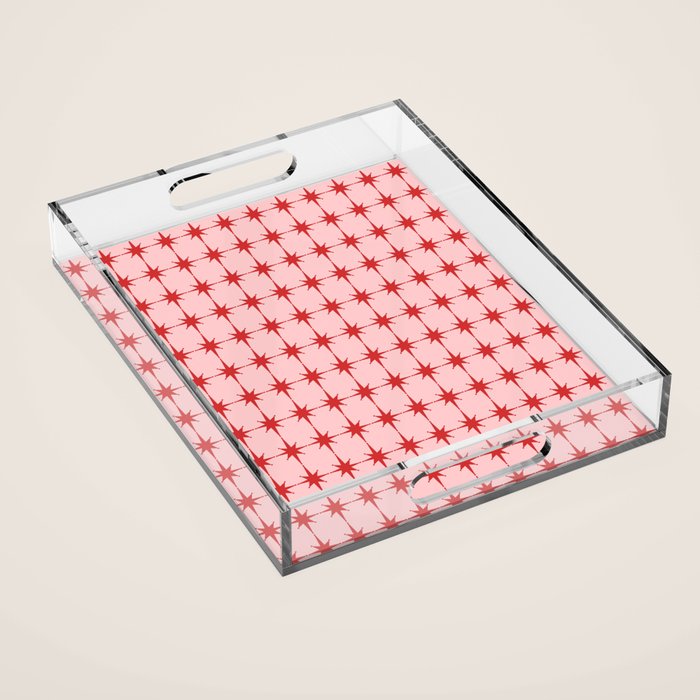Mid Century Modern Atomic Stars Grid in Retro Christmas Red and Pink Acrylic Tray Gallery Image 1