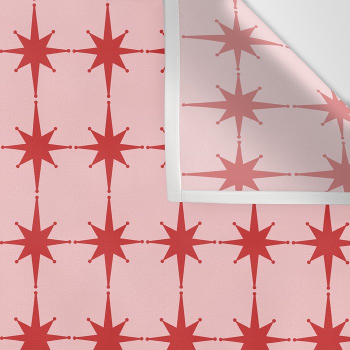 Mid Century Modern Atomic Stars Grid in Retro Christmas Red and Pink Wall Tapestry Gallery Image 3