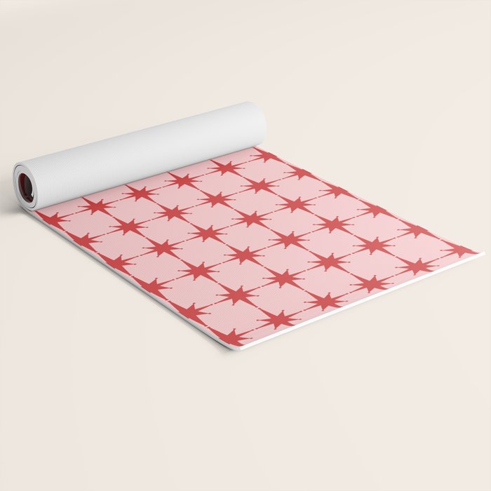 Mid Century Modern Atomic Stars Grid in Retro Christmas Red and Pink Yoga Mat Gallery Image 2
