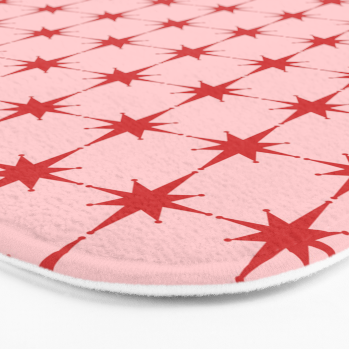 Mid Century Modern Atomic Stars Grid in Retro Christmas Red and Pink Bath Mat Gallery Image 3