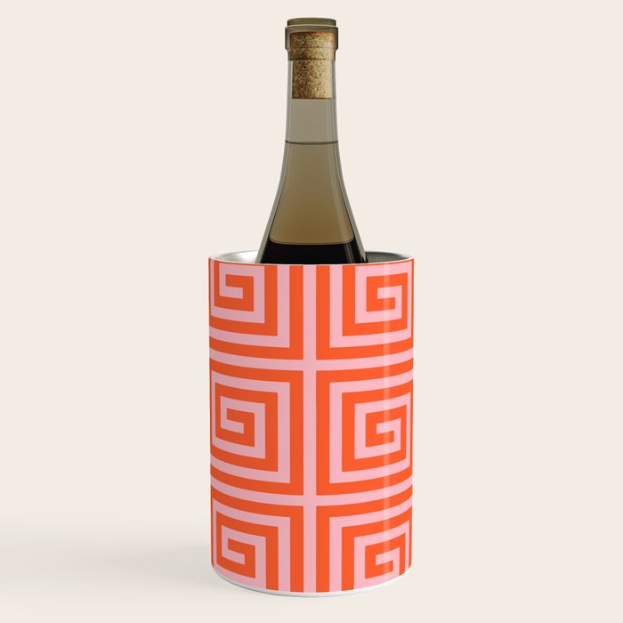 Greek Key Pattern 133 Orange and Pink Wine Chiller Gallery Image 1