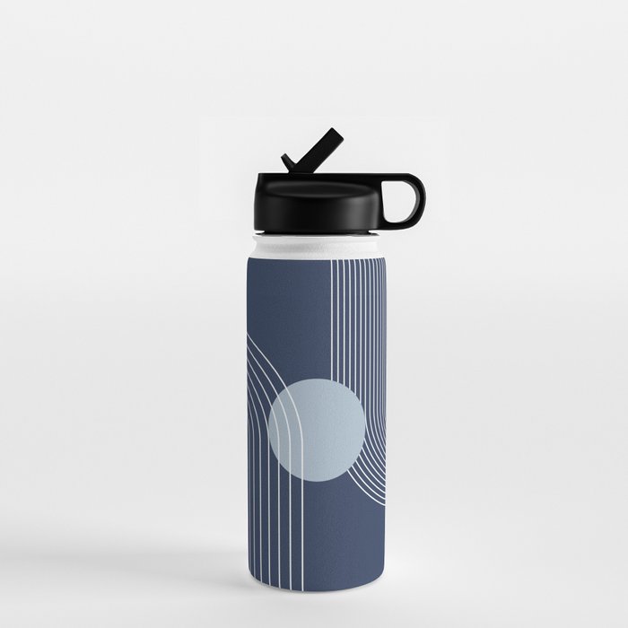 Geometric Lines in night Blue 10 (Rainbow and Sun Abstract) Water Bottle Gallery Image 1