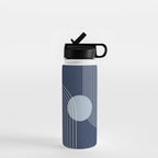 Geometric Lines in night Blue 10 (Rainbow and Sun Abstract) Water Bottle Gallery Image 1