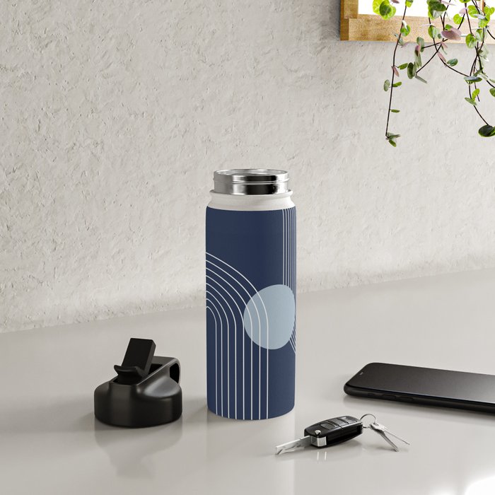 Geometric Lines in night Blue 10 (Rainbow and Sun Abstract) Water Bottle Gallery Image 4