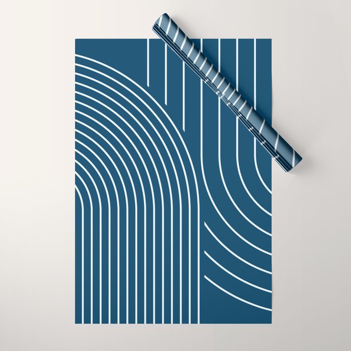 Geometric Lines in night Blue 16 (Rainbow Abstract) Wrapping Paper Gallery Image 1