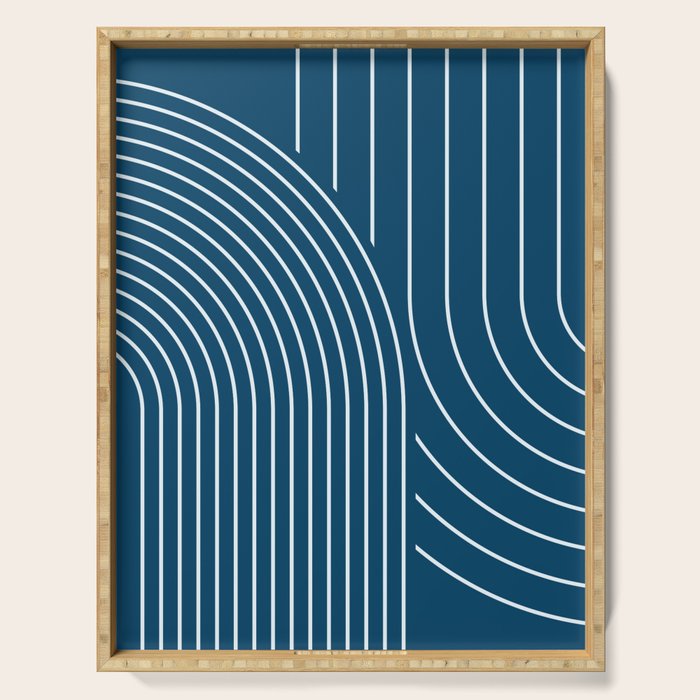 Geometric Lines in night Blue 16 (Rainbow Abstract) Serving Tray Gallery Image 1