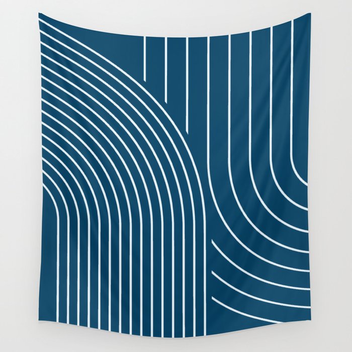 Geometric Lines in night Blue 16 (Rainbow Abstract) Wall Tapestry Gallery Image 1