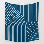 Geometric Lines in night Blue 16 (Rainbow Abstract) Wall Tapestry Gallery Image 4