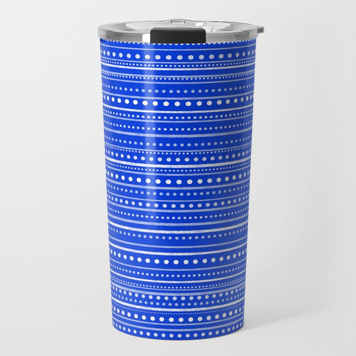 Bamako Striped and Dotted Pattern in Royal Blue Travel Mug Gallery Image 1