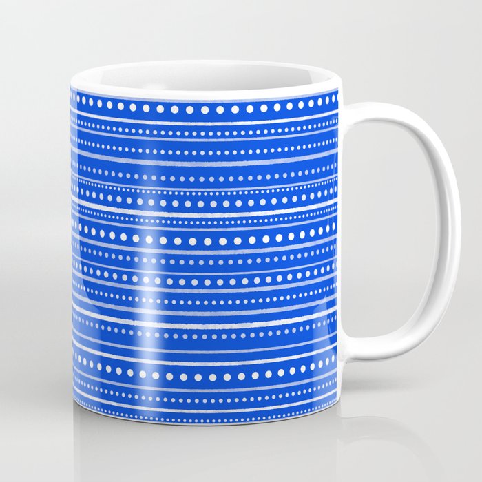 Bamako Striped and Dotted Pattern in Royal Blue Coffee Mug Gallery Image 1