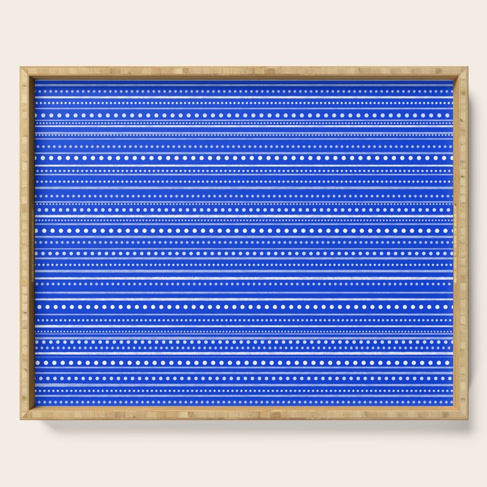 Bamako Striped and Dotted Pattern in Royal Blue Serving Tray Gallery Image 1