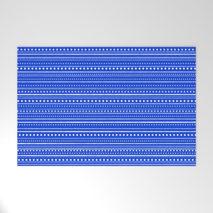 Bamako Striped and Dotted Pattern in Royal Blue Welcome Mat Gallery Image 1