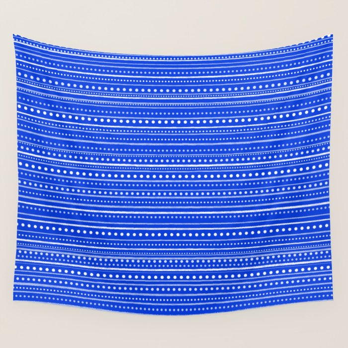 Bamako Striped and Dotted Pattern in Royal Blue Wall Tapestry Gallery Image 4