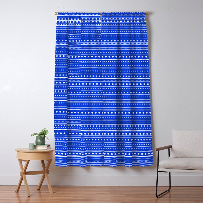 Bamako Striped and Dotted Pattern in Royal Blue Window Curtain Gallery Image 1