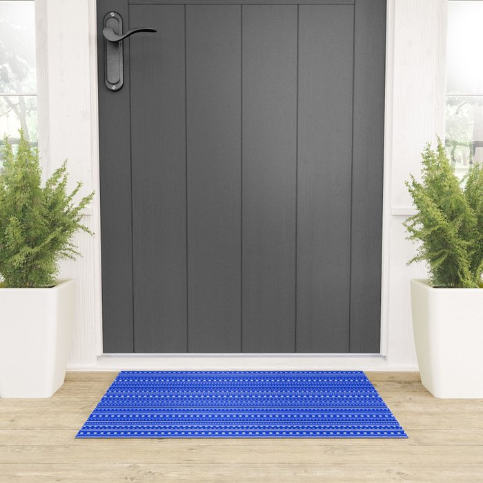 Bamako Striped and Dotted Pattern in Royal Blue Welcome Mat Gallery Image 3