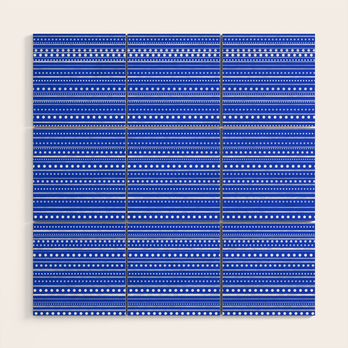 Bamako Striped and Dotted Pattern in Royal Blue Wood Wall Art Gallery Image 1