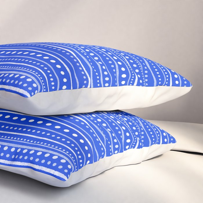Bamako Striped and Dotted Pattern in Royal Blue Pillow Sham Gallery Image 3