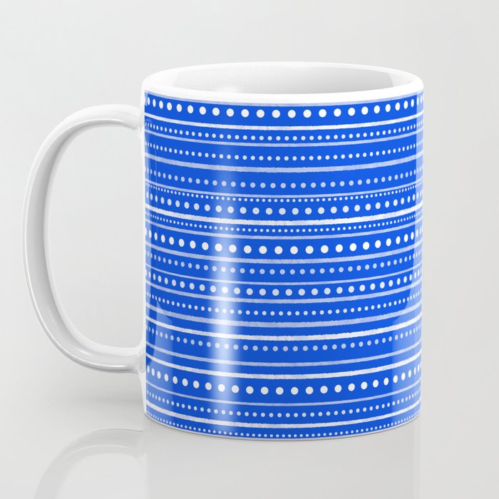 Bamako Striped and Dotted Pattern in Royal Blue Coffee Mug Gallery Image 3