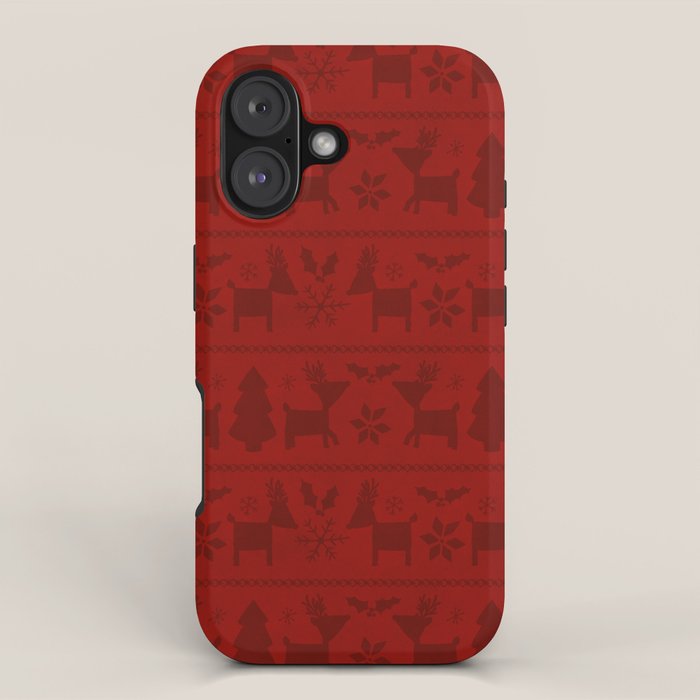 Red Reindeer Fair Isle Print, Red Holiday, Christmas Cheer, Red Christmas Sweater iPhone Case Gallery Image 1