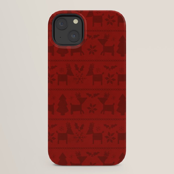 Red Reindeer Fair Isle Print, Red Holiday, Christmas Cheer, Red Christmas Sweater iPhone Case Gallery Image 30