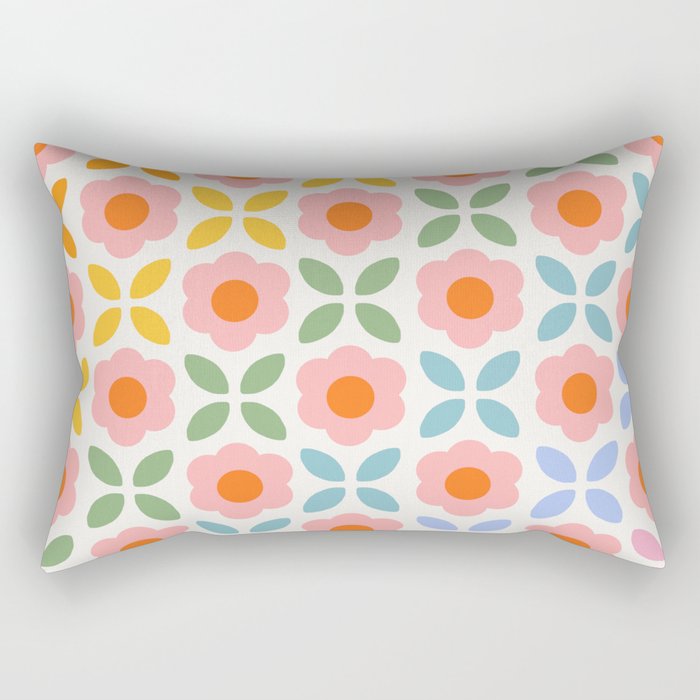 Retro Flower Pattern - rainbow Rectangular Pillow Gallery Image 1