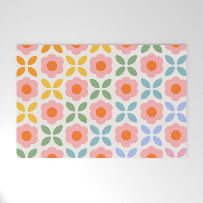 Retro Flower Pattern - rainbow Welcome Mat Gallery Image 1