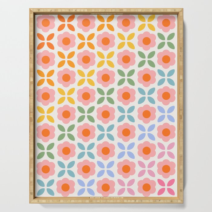 Retro Flower Pattern - rainbow Serving Tray Gallery Image 1