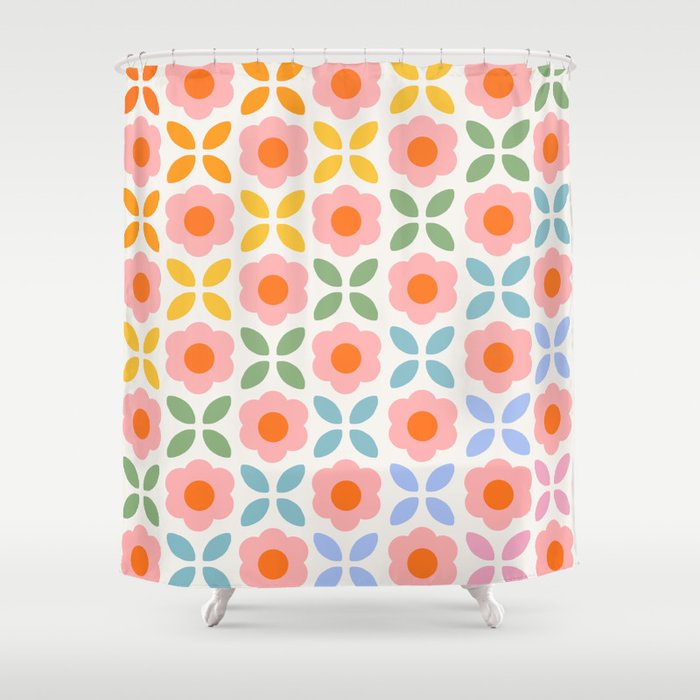 Retro Flower Pattern - rainbow Shower Curtain Gallery Image 1