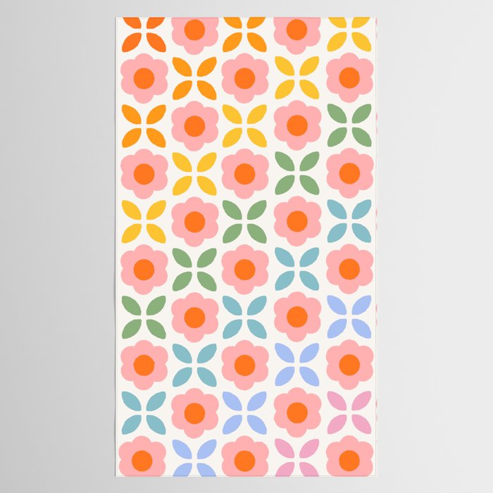 Retro Flower Pattern - rainbow Tablecloth Gallery Image 2