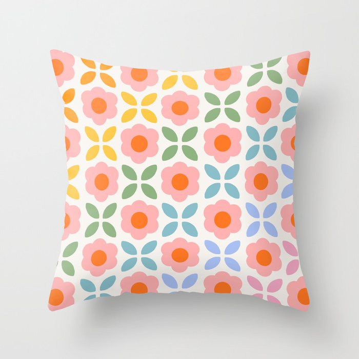 Retro Flower Pattern - rainbow Throw Pillow Gallery Image 6