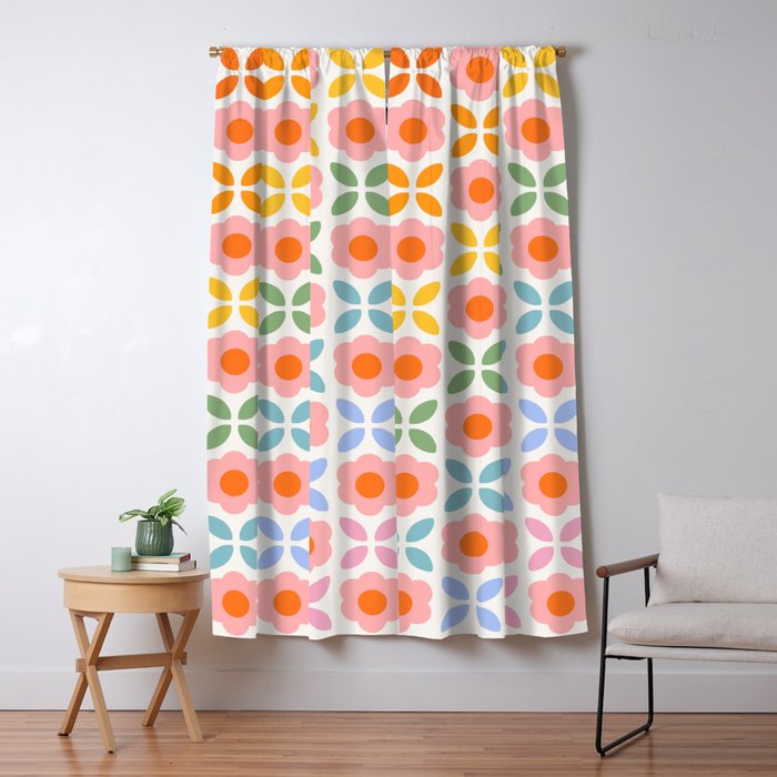 Retro Flower Pattern - rainbow Window Curtain Gallery Image 1