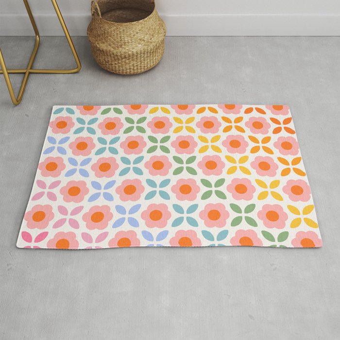 Retro Flower Pattern - rainbow Rug Gallery Image 1