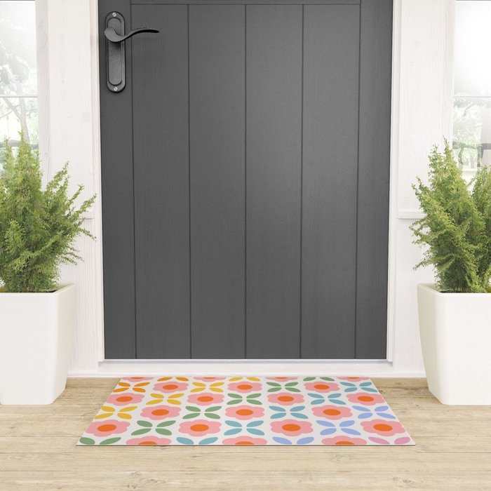 Retro Flower Pattern - rainbow Welcome Mat Gallery Image 3