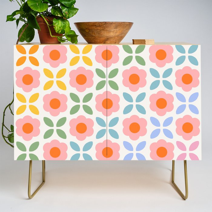 Retro Flower Pattern - rainbow Credenza Gallery Image 1